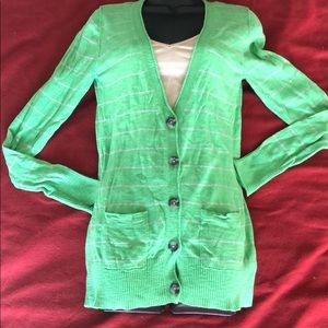 Green and Grey Striped Cardigan